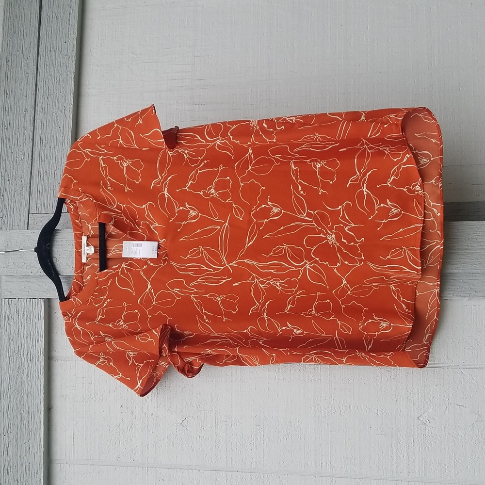 Maurices Large Atwood Floral Flutter Sleeve Blouse Rust Combo